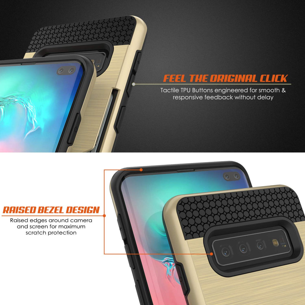 Galaxy S10+ Plus  Case, PUNKcase [SLOT Series] [Slim Fit] Dual-Layer Armor Cover w/Integrated Anti-Shock System, Credit Card Slot [Gold] (Color in image: White)