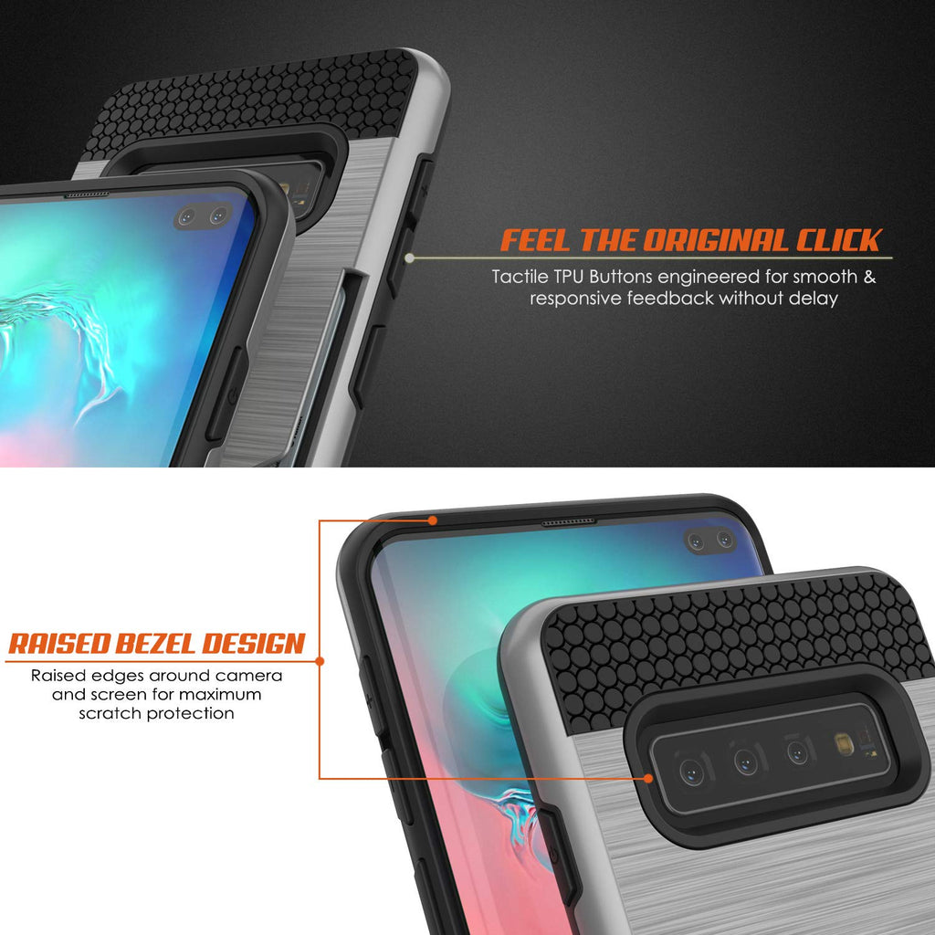 Galaxy S10+ Plus  Case, PUNKcase [SLOT Series] [Slim Fit] Dual-Layer Armor Cover w/Integrated Anti-Shock System, Credit Card Slot [Silver] (Color in image: White)
