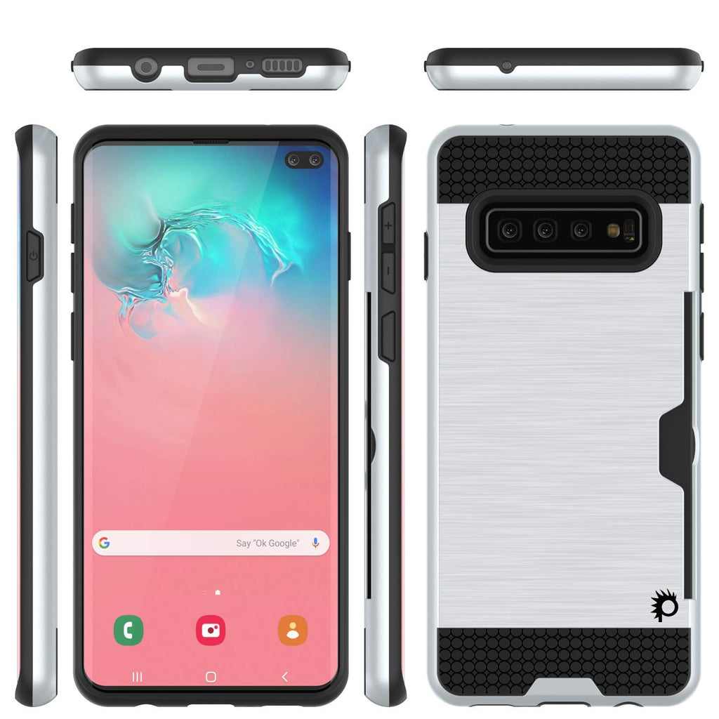 Galaxy S10+ Plus  Case, PUNKcase [SLOT Series] [Slim Fit] Dual-Layer Armor Cover w/Integrated Anti-Shock System, Credit Card Slot & Screen Protector [White] (Color in image: Navy)