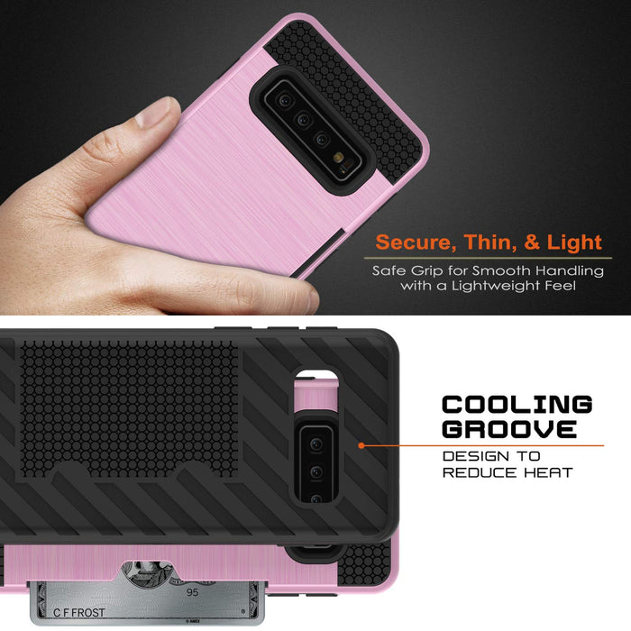 Galaxy S10+ Plus  Case, PUNKcase [SLOT Series] [Slim Fit] Dual-Layer Armor Cover w/Integrated Anti-Shock System, Credit Card Slot [Pink] (Color in image: Grey)