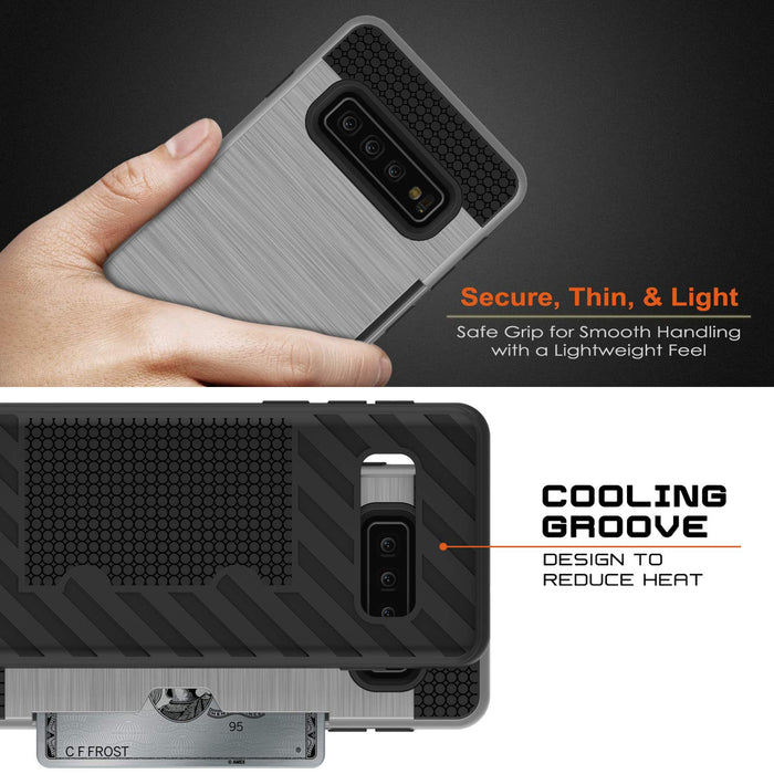Galaxy S10+ Plus  Case, PUNKcase [SLOT Series] [Slim Fit] Dual-Layer Armor Cover w/Integrated Anti-Shock System, Credit Card Slot [Silver] (Color in image: Grey)