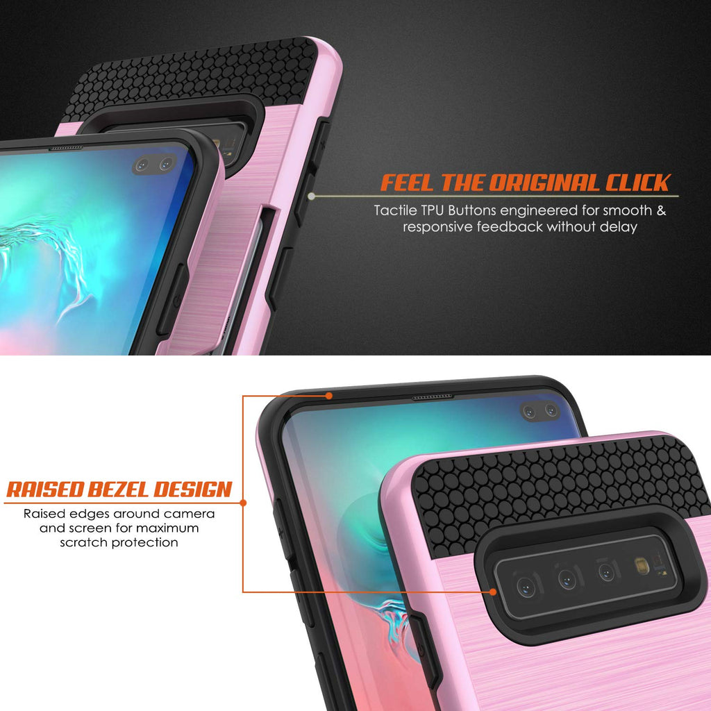 Galaxy S10+ Plus  Case, PUNKcase [SLOT Series] [Slim Fit] Dual-Layer Armor Cover w/Integrated Anti-Shock System, Credit Card Slot [Pink] (Color in image: White)