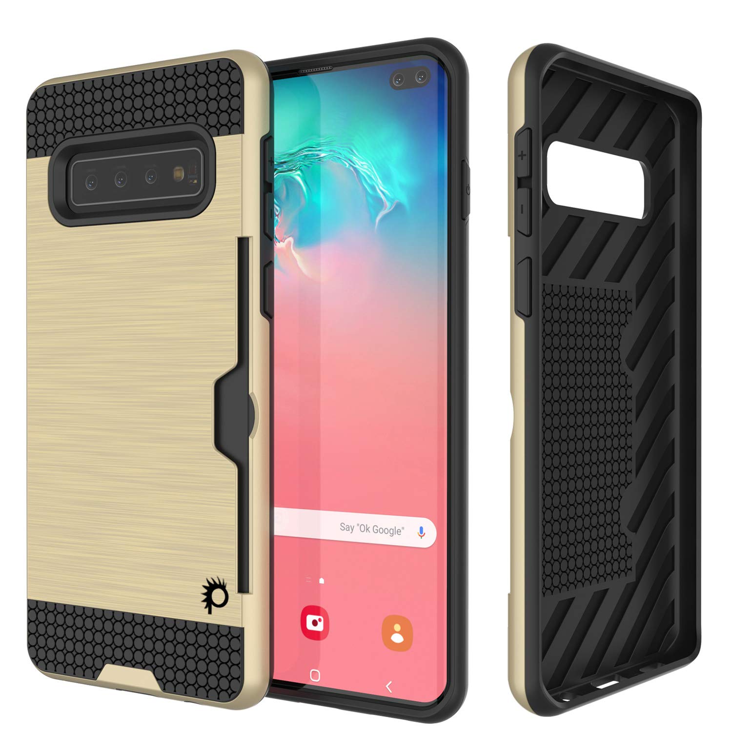 Galaxy S10+ Plus  Case, PUNKcase [SLOT Series] [Slim Fit] Dual-Layer Armor Cover w/Integrated Anti-Shock System, Credit Card Slot [Gold] (Color in image: Gold)