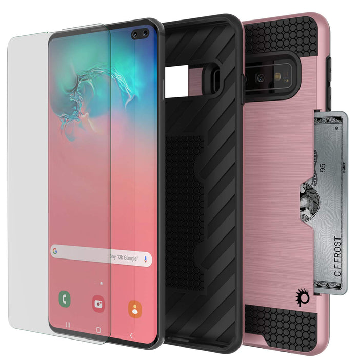 Galaxy S10+ Plus  Case, PUNKcase [SLOT Series] [Slim Fit] Dual-Layer Armor Cover w/Integrated Anti-Shock System, Credit Card Slot [Rose Gold] (Color in image: Silver)