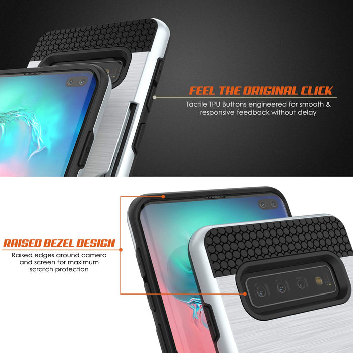 Galaxy S10+ Plus  Case, PUNKcase [SLOT Series] [Slim Fit] Dual-Layer Armor Cover w/Integrated Anti-Shock System, Credit Card Slot & Screen Protector [White] (Color in image: Black)