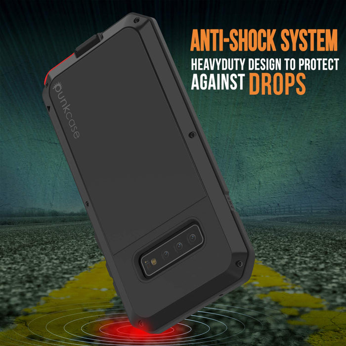 Galaxy S10+ Plus Metal Case, Heavy Duty Military Grade Rugged Armor Cover [Black] (Color in image: Neon)