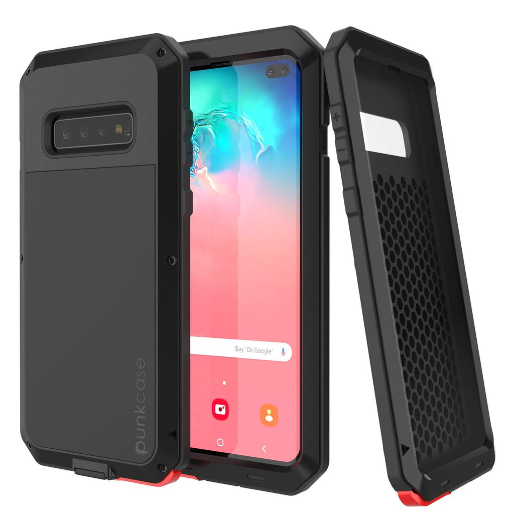 Galaxy S10+ Plus Metal Case, Heavy Duty Military Grade Rugged Armor Cover [Black] (Color in image: Black)