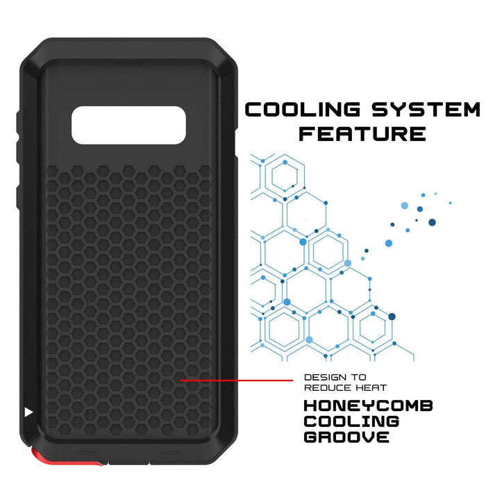 Galaxy S10+ Plus Metal Case, Heavy Duty Military Grade Rugged Armor Cover [Black] (Color in image: Red)