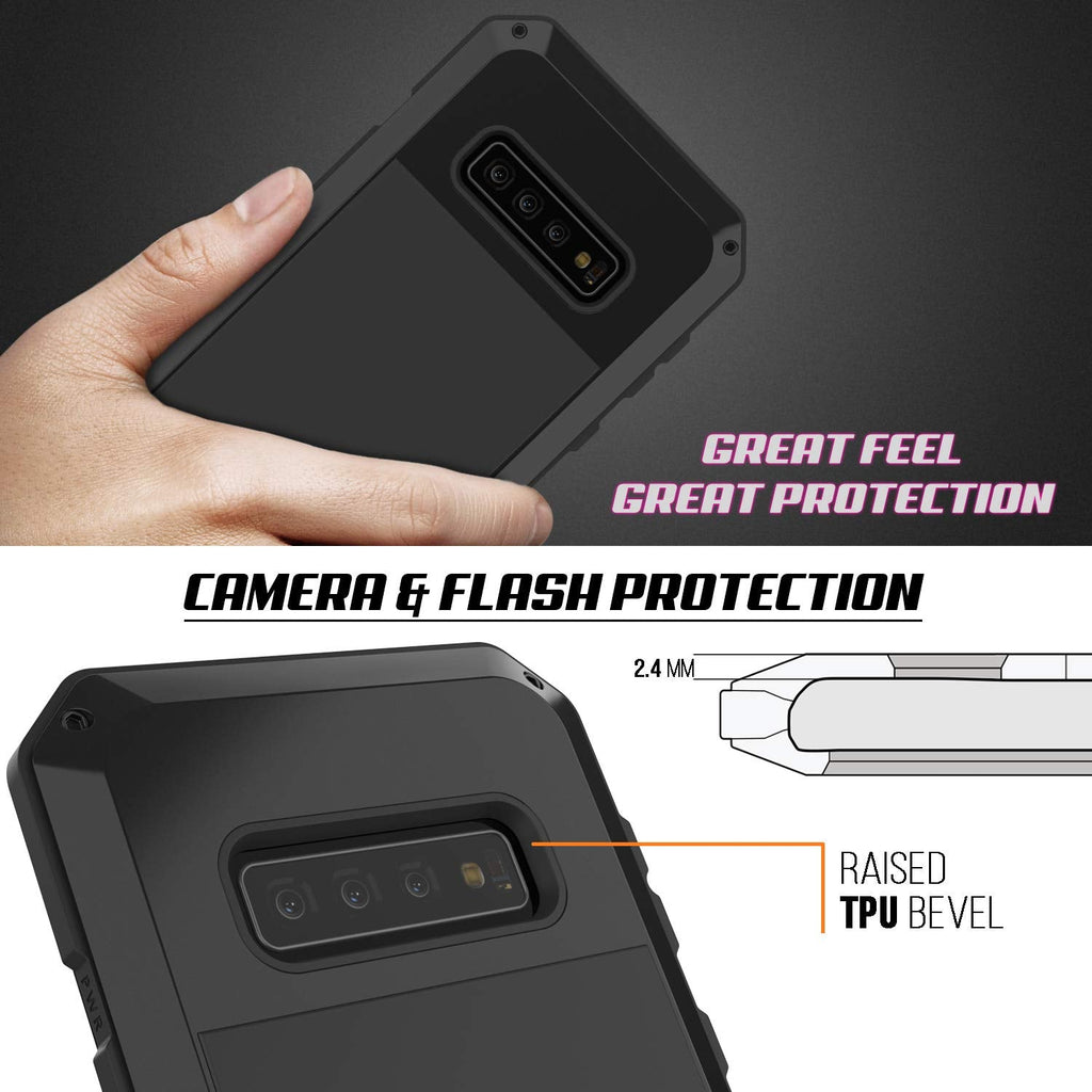 Galaxy S10+ Plus Metal Case, Heavy Duty Military Grade Rugged Armor Cover [Black] (Color in image: White)