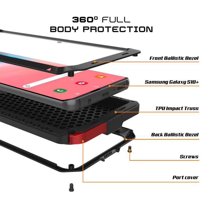 Galaxy S10+ Plus Metal Case, Heavy Duty Military Grade Rugged Armor Cover [Black] (Color in image: Silver)