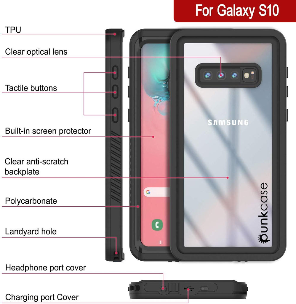 Galaxy S10+ Plus Water/Shockproof With Screen Protector Case [Black] (Color in image: Light blue)