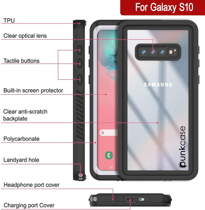 Galaxy S10+ Plus Water/Shock/Snow/dirt proof Punkcase Slim Case [White] (Color in image: Black)