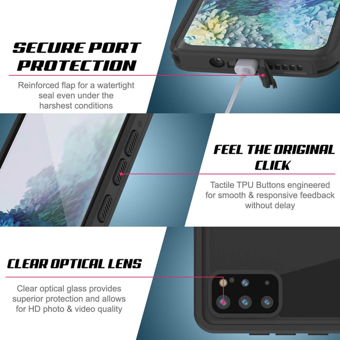Galaxy S20+ Plus Waterproof Case PunkCase StudStar Black Thin 6.6ft Underwater IP68 Shock/Snow Proof (Color in image: red)