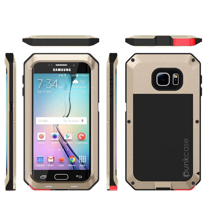 Galaxy S6 EDGE  Case, PUNKcase Metallic Gold Shockproof  Slim Metal Armor Case (Color in image: white)