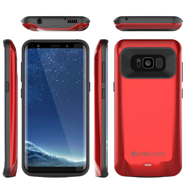 Galaxy S8 PLUS Battery Case, Punkcase 5500mAH Charger Case W/ Screen Protector | Integrated Kickstand & USB Port | IntelSwitch [Red] (Color in image: Black)