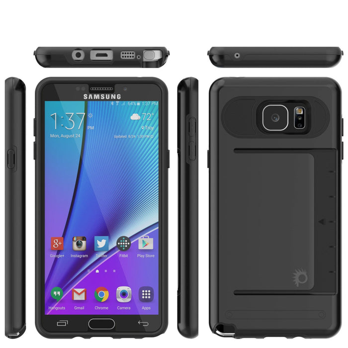 Galaxy Note 5 Case PunkCase CLUTCH Black Series Slim Armor Soft Cover Case w/ Tempered Glass (Color in image: Silver)