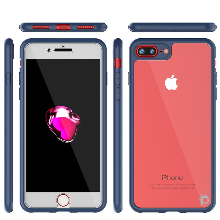 iPhone 8+ Plus Case [MASK Series] [NAVY] Full Body Hybrid Dual Layer TPU Cover W/ protective Tempered Glass Screen Protector (Color in image: pink)