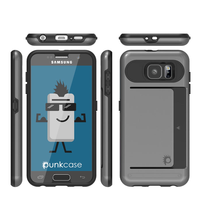 Galaxy s6 Case PunkCase CLUTCH Grey Series Slim Armor Soft Cover Case w/ Tempered Glass (Color in image: Silver)