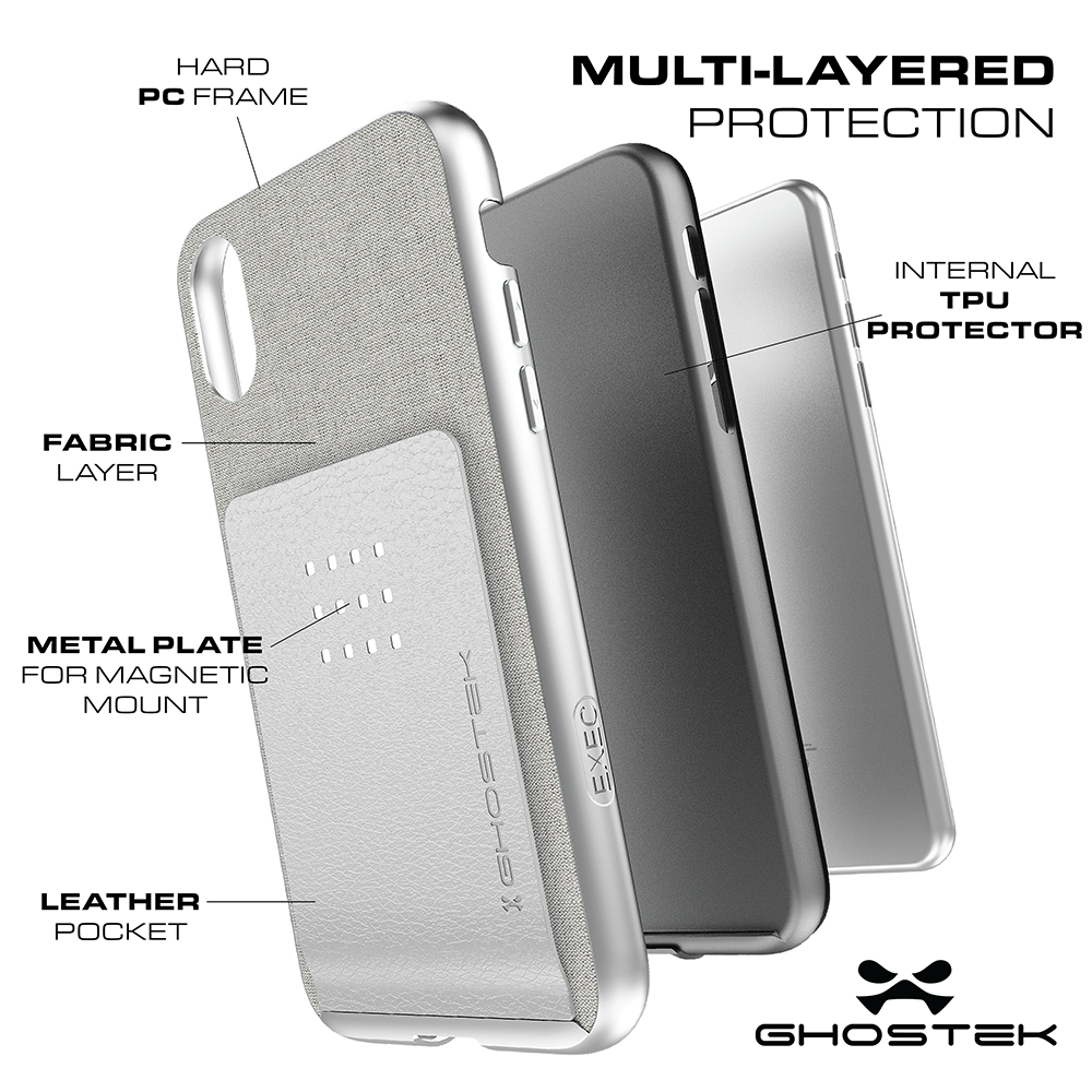 iPhone 8 Case, Ghostek Exec 2 Series for iPhone 8 Protective Wallet Case [SILVER] (Color in image: Brown)