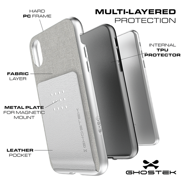 iPhone 8 Case, Ghostek Exec 2 Series for iPhone 8 Protective Wallet Case [SILVER] (Color in image: Brown)