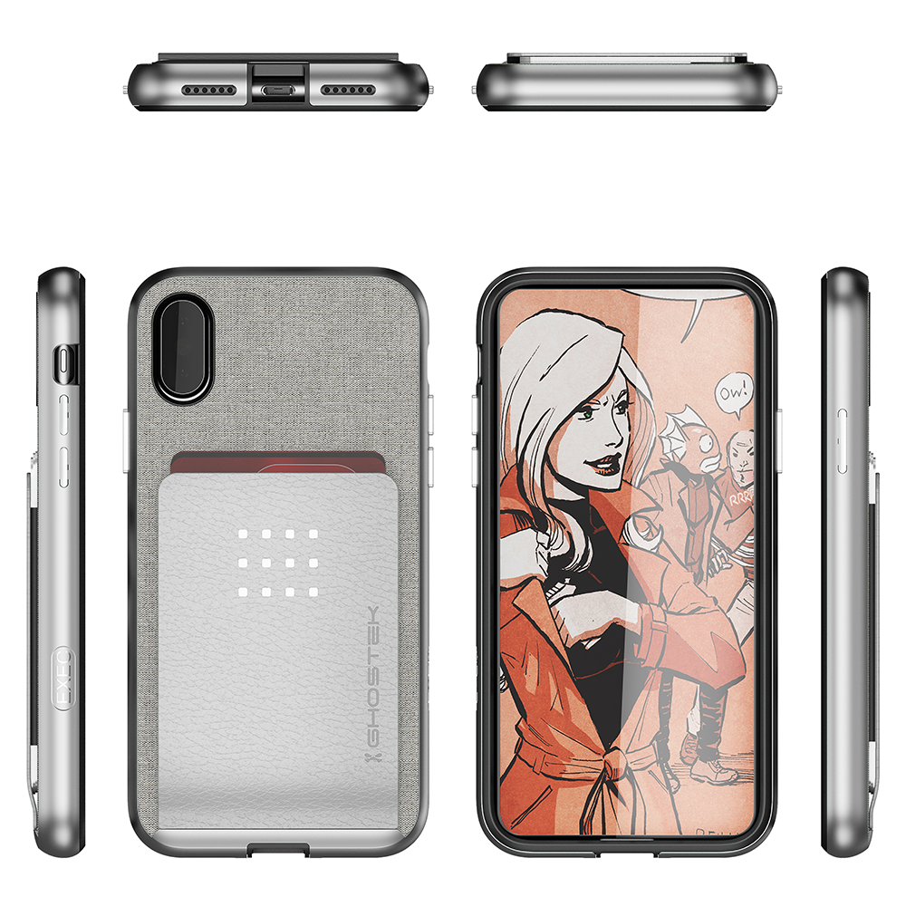 iPhone 8 Case, Ghostek Exec 2 Series for iPhone 8 Protective Wallet Case [SILVER] (Color in image: Black)