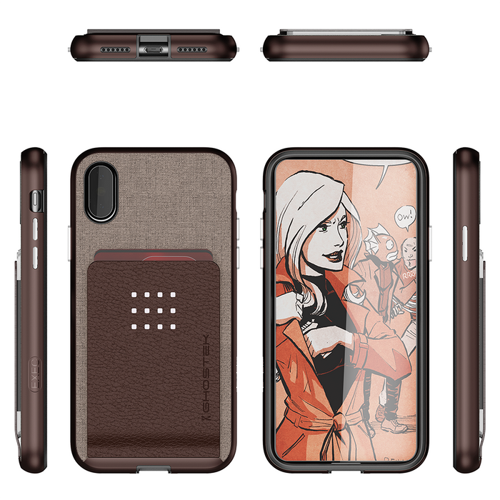 iPhone 7+ Plus Case, Ghostek Exec 2 Series for iPhone 7+ Plus Protective Wallet Case [BROWN] (Color in image: Silver)