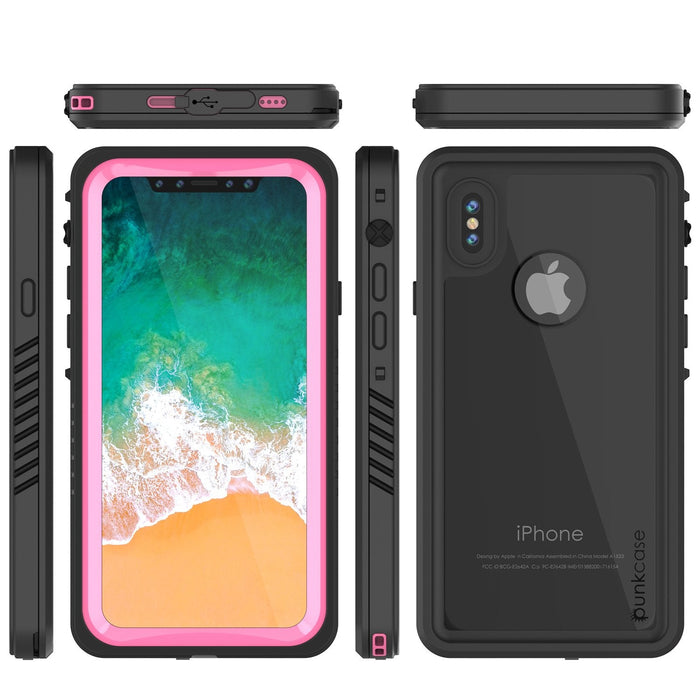 iPhone X Case, Punkcase [Extreme Series] [Slim Fit] [IP68 Certified] [Shockproof] [Snowproof] [Dirproof] Armor Cover W/ Built In Screen Protector for Apple iPhone 10 [PINK] (Color in image: Black)