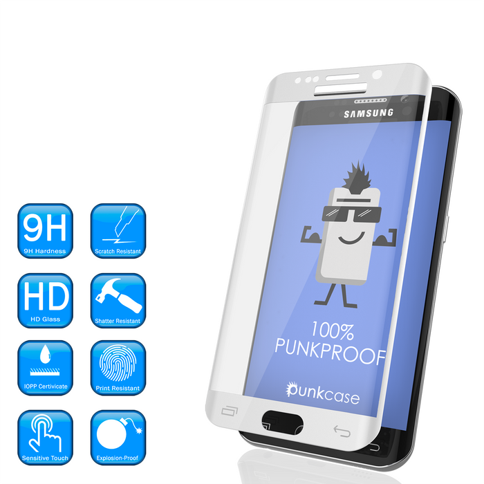 Galaxy S6 Edge White Punkcase Glass SHIELD Tempered Glass Screen Protector 0.33mm Thick 9H Glass (Color in image: Clear)