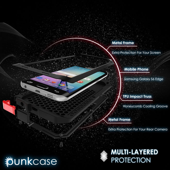 Galaxy S6 EDGE Case, PUNKcase Metallic Black Shockproof  Slim Metal Armor Case (Color in image: silver)