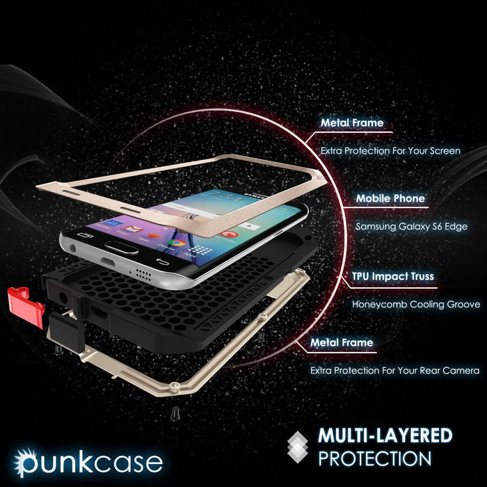Galaxy S6 EDGE  Case, PUNKcase Metallic Gold Shockproof  Slim Metal Armor Case (Color in image: black)