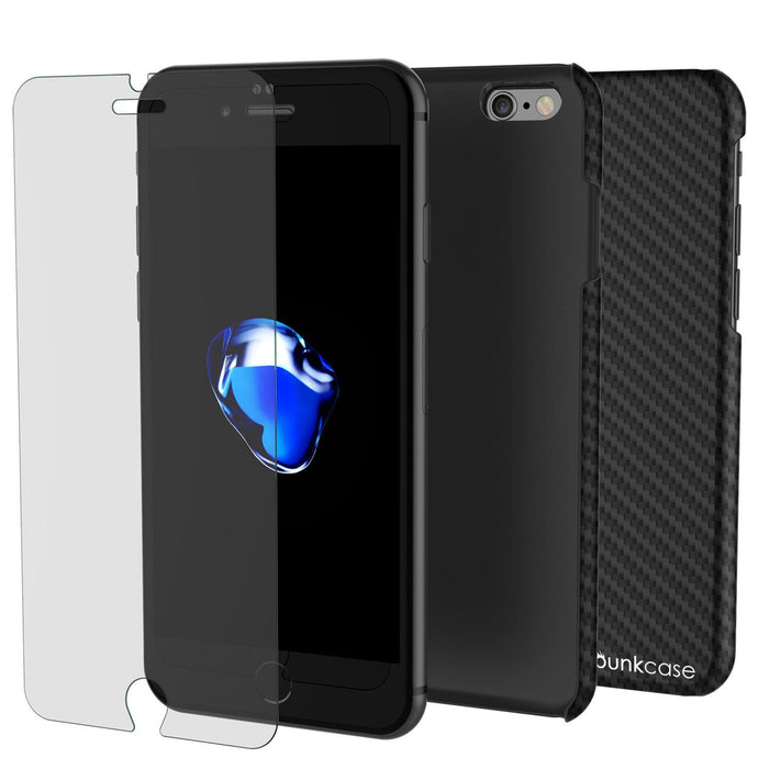 iPhone 8 Case, Punkcase CarbonShield Jet Black with 0.3mm Tempered Glass 