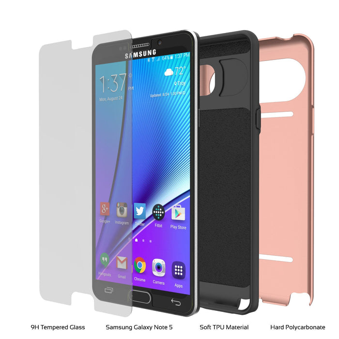 Galaxy Note 5 Case PunkCase CLUTCH Rose Gold Series Slim Armor Soft Cover Case w/ Tempered Glass (Color in image: Gold)