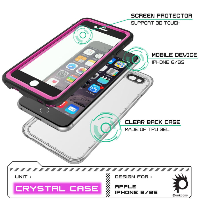 iPhone 6+/6S+ Plus Waterproof Case, PUNKcase CRYSTAL  Pink W/ Attached Screen Protector | Warranty (Color in image: teal)