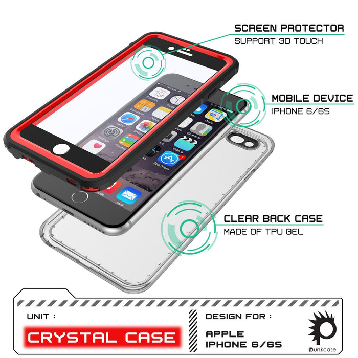 iPhone 6/6S Waterproof Case, PUNKcase CRYSTAL Red W/ Attached Screen Protector  | Warranty (Color in image: pink)