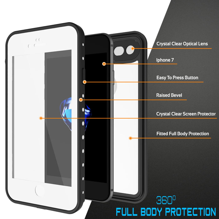 iPhone 7 Waterproof IP68 Case, Punkcase [White] [StudStar Series] [Slim Fit] [Dirtproof] [Snowproof] (Color in image: black)