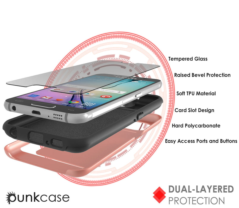 Galaxy s6 Case PunkCase CLUTCH Rose Gold Series Slim Armor Soft Cover Case w/ Tempered Glass (Color in image: Black)