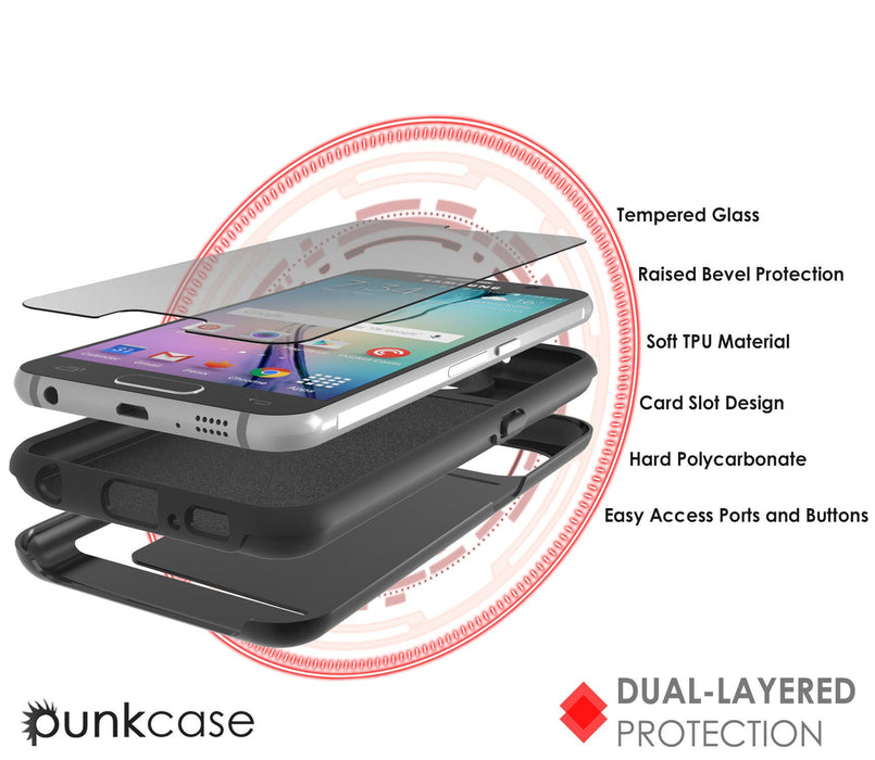 Galaxy s6 Case PunkCase CLUTCH Black Series Slim Armor Soft Cover Case w/ Tempered Glass (Color in image: Gold)