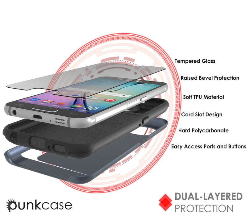 Galaxy s6 Case PunkCase CLUTCH Navy Series Slim Armor Soft Cover Case w/ Tempered Glass (Color in image: Gold)