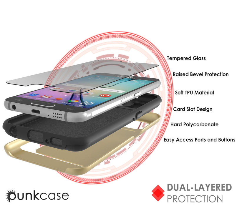 Galaxy s6 Case PunkCase CLUTCH Gold Series Slim Armor Soft Cover Case w/ Tempered Glass (Color in image: Silver)