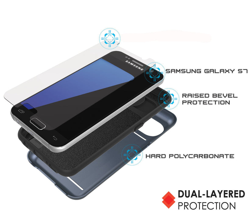 Galaxy S7 EDGE Case PunkCase CLUTCH Navy Series Slim Armor Soft Cover Case w/ Screen Protector (Color in image: Silver)