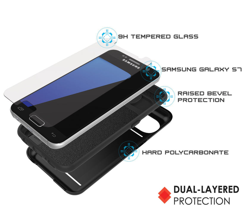 Galaxy s7 Case PunkCase CLUTCH Black Series Slim Armor Soft Cover Case w/ Tempered Glass (Color in image: White)