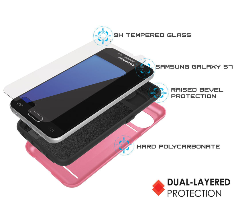 Galaxy s7 Case PunkCase CLUTCH Pink Series Slim Armor Soft Cover Case w/ Tempered Glass (Color in image: Rose)
