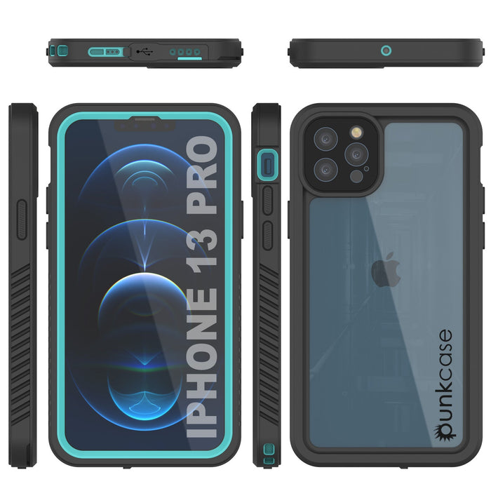 iPhone 13 Pro  Waterproof Case, Punkcase [Extreme Series] Armor Cover W/ Built In Screen Protector [Teal] (Color in image: Red)