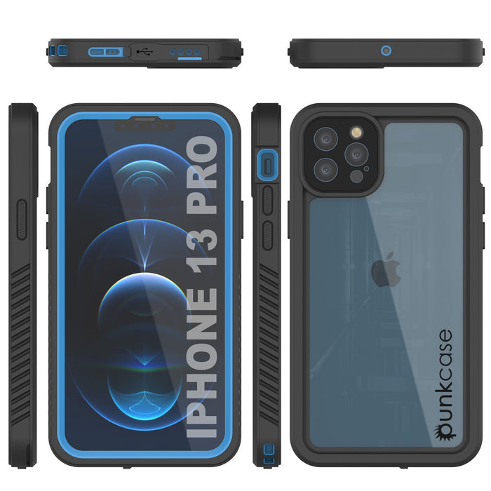 iPhone 13 Pro  Waterproof Case, Punkcase [Extreme Series] Armor Cover W/ Built In Screen Protector [Light Blue] (Color in image: Red)