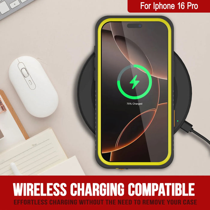 Wasserdichte Hülle für iPhone 16 Pro, Punkcase [Extreme Series] Panzerhülle mit integriertem Displayschutz [Gelb]