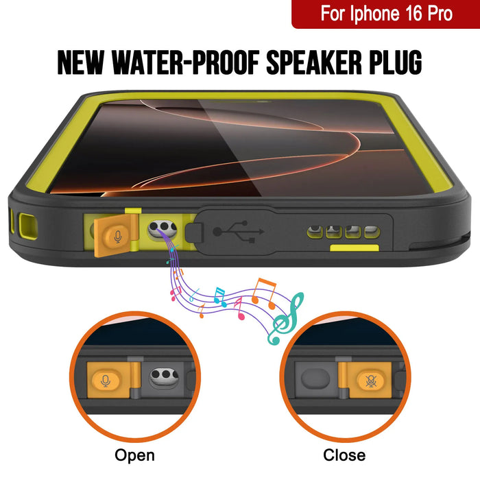 Wasserdichte Hülle für iPhone 16 Pro, Punkcase [Extreme Series] Panzerhülle mit integriertem Displayschutz [Gelb]