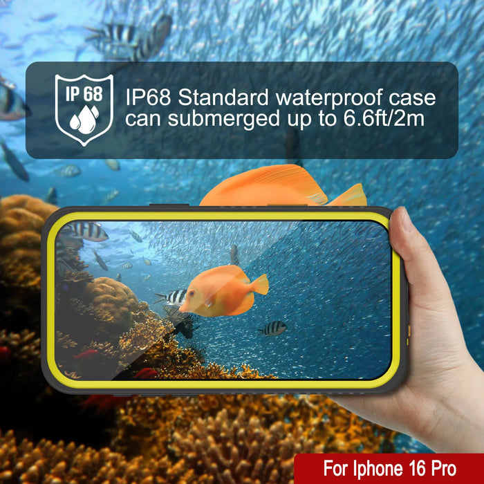Wasserdichte Hülle für iPhone 16 Pro, Punkcase [Extreme Series] Panzerhülle mit integriertem Displayschutz [Gelb]