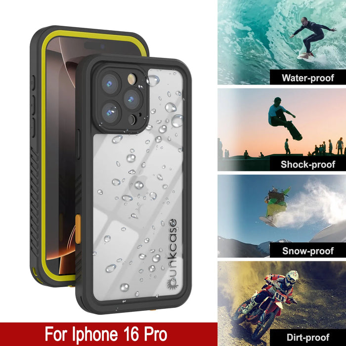 Wasserdichte Hülle für iPhone 16 Pro, Punkcase [Extreme Series] Panzerhülle mit integriertem Displayschutz [Gelb]