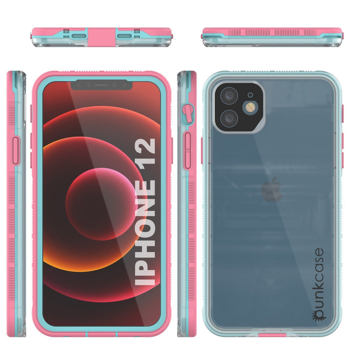 Punkcase iPhone 13 Waterproof Case [Aqua Series] Armor Cover [Clear Pink] [Clear Back] (Color in image: Clear Teal)