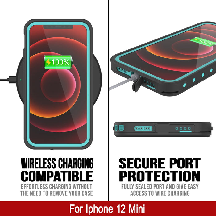 iPhone 12 Mini Waterproof IP68 Case, Punkcase [Teal] [StudStar Series] [Slim Fit] (Color in image: Light Blue)